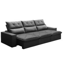 Sofá Retrátil Reclinável Para Sala 3 Lugares 230cm Aires F04 Veludo Cinza Escuro - Lyam Decor