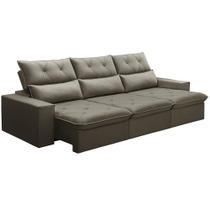 Sofá Retrátil Reclinável Para Sala 3 Lugares 230cm Aires F04 Veludo Marrom Claro - Lyam Decor
