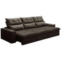Sofá Retrátil Reclinável Para Sala 3 Lugares 230cm Aires F04 Veludo Marrom Escuro - Lyam Decor