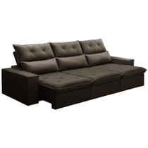Sofá Retrátil Reclinável Para Sala 3 Lugares 230cm Aires F04 Veludo Marrom Escuro - Lyam Decor