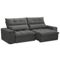 Sofá Retrátil Reclinável Para Sala 3 Lugares 230cm Asaph F04 Veludo Cinza Escuro - Lyam Decor