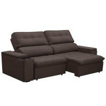 Sofá Retrátil Reclinável Para Sala 3 Lugares 230cm Nour F04 Veludo Marrom Escuro - Lyam Decor