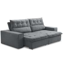 Sofá Retrátil Reclinável Para Sala 3 Lugares 240cm Neruda F04 Veludo Cinza Escuro - Lyam Decor Sofá Retrátil Reclinável Para Sala 3 Lugares 240cm Neruda F04 Veludo Cinza Escuro - Lyam Decor