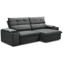 Sofá Retrátil Reclinável Para Sala 3 Lugares 245cm Gordon F04 Veludo Cinza Escuro - Lyam Decor