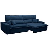 Sofá Retrátil Reclinável Para Sala 3 Lugares 250cm Aisha F04 Veludo Azul - Lyam Decor