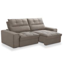 Sofá Retrátil Reclinável Para Sala 3 Lugares 250cm Albane F04 Veludo Marrom Claro - Lyam Decor