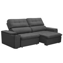 Sofá Retrátil Reclinável Para Sala 3 Lugares 250cm Nour F04 Veludo Cinza Escuro - Lyam Decor