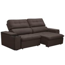 Sofá Retrátil Reclinável Para Sala 3 Lugares 250cm Nour F04 Veludo Marrom Escuro - Lyam Decor