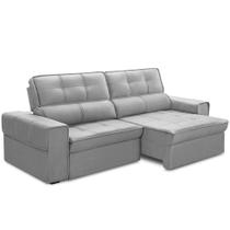 Sofá Retrátil Reclinável Para Sala 3 Lugares 250cm Samir F04 Veludo Cinza Claro - Lyam Decor Sofá Retrátil Reclinável Para Sala 3 Lugares 250cm Samir F04 Veludo Cinza Claro - Lyam Decor