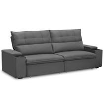 Sofá Retrátil Reclinável Para Sala 4 Lugares 270cm Niels F04 Veludo Cinza Escuro - Lyam Decor