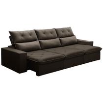 Sofá Retrátil Reclinável Para Sala 4 Lugares 290cm Aires F04 Veludo Marrom Escuro - Lyam Decor