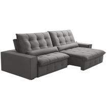 Sofá Retrátil Reclinável Para Sala 4 Lugares 290cm Curie F04 Veludo Cinza Claro - Lyam Decor Sofá Retrátil Reclinável Para Sala 4 Lugares 290cm Curie F04 Veludo Cinza Claro - Lyam Decor