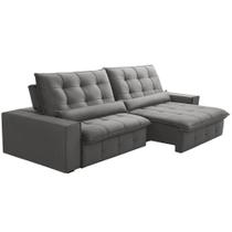 Sofá Retrátil Reclinável Para Sala 4 Lugares 290cm Curie F04 Veludo Cinza Claro - Lyam Decor Sofá Retrátil Reclinável Para Sala 4 Lugares 290cm Curie F04 Veludo Cinza Claro - Lyam Decor