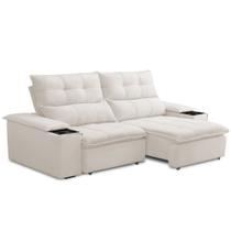 Sofá Retrátil Reclinável Para Sala de Estar Living 210cm Ártico F04 Bouclê Off White - Lyam Decor