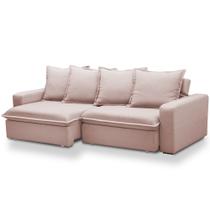 Sofá Retrátil Reclinável Para Sala de Estar Living 215cm Vêneto F04 Veludo Rosê - Lyam Decor