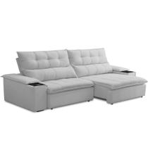 Sofá Retrátil Reclinável Para Sala de Estar Living 230cm Ártico F04 Bouclê Cinza - Lyam Decor