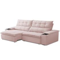 Sofá Retrátil Reclinável Para Sala de Estar Living 230cm Ártico F04 Veludo Rosê - Lyam Decor