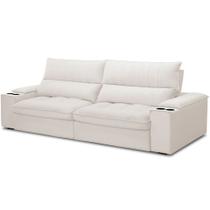 Sofá Retrátil Reclinável Para Sala de Estar Living 280cm Nápoles F04 Bouclê Off White - Lyam Decor