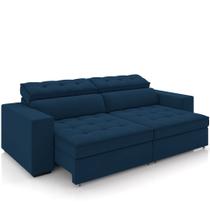 Sofá Retrátil Reclinável Para Sala de Estar Living 290cm Clara M03 Veludo Azul Marinho - Lyam Decor