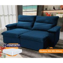 Sofá Retrátil Reclinável Paris 1,80m Suede Velut Azul Molas Ensacadas - King House Sofá Retrátil Reclinável Paris 1,80m Suede Velut Azul Molas Ensacadas - King House