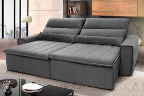 Sofá Retrátil Reclinável Patagônia 2,10m Suede Velut Cinza Molas no Assento - King House Sofá Retrátil Reclinável Patagônia 2,10m Suede Velut Cinza Molas no Assento - King House