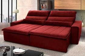 Sofá Retrátil Reclinável Patagônia 2,10m Suede Velut Vermelho Molas no Assento - King House Sofá Retrátil Reclinável Patagônia 2,10m Suede Velut Vermelho Molas no Assento - King House