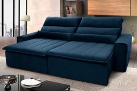 Sofá Retrátil Reclinável Patagônia 2,30m Suede Velut Azul Marinho Molas no Assento - King House