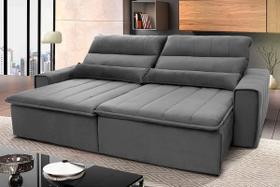 Sofá Retrátil Reclinável Patagônia 2,70m Suede Velut Cinza Molas no Assento - King House