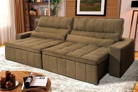 Sofá Retrátil Reclinável Supremo 2,10m Suede Velut Bege Molas no Assento - King House