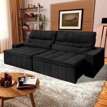 Sofá Retrátil Reclinável Supremo 2,10m Suede Velut Preto Molas no Assento - King House
