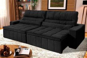 Sofá Retrátil Reclinável Supremo 2,10m Suede Velut Preto Molas no Assento - King House