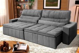 Sofá Retrátil Reclinável Supremo 2,30m Suede Velut Cinza Molas no Assento - King House