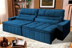 Sofá Retrátil Reclinável Supremo 2,50m Velut Azul Marinho c/ Molas