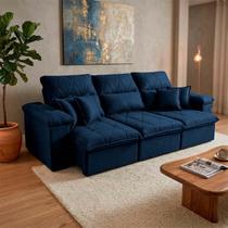 Sofá Retrátil/Reclinável Trento 2,30m Suede Velut Azul c/ Molas no Assento - King House Sofá Retrátil/Reclinável Trento 2,30m Suede Velut Azul c/ Molas no Assento - King House