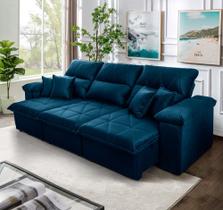 Sofá Retrátil/Reclinável Trento 2,30m Suede Velut Azul c/ Molas no Assento - King House