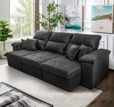 Sofá Retrátil/Reclinável Trento 2,30m Suede Velut Cinza c/ Molas no Assento - King House Sofá Retrátil/Reclinável Trento 2,30m Suede Velut Cinza c/ Molas no Assento - King House