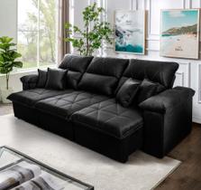 Sofá Retrátil/Reclinável Trento 2,30m Suede Velut Preto c/ Molas no Assento - King House Sofá Retrátil/Reclinável Trento 2,30m Suede Velut Preto c/ Molas no Assento - King House