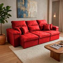 Sofá Retrátil Reclinável Trento 2,30m Suede Velut Vermelho Molas no Assento - King House Sofá Retrátil Reclinável Trento 2,30m Suede Velut Vermelho Molas no Assento - King House
