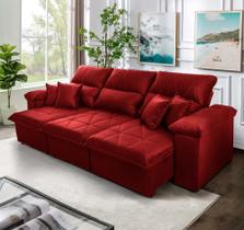 Sofá Retrátil Reclinável Trento 2,30m Suede Velut Vermelho Molas no Assento - King House