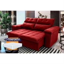Sofá Retrátil Reclinável Verona 1,50m Suede Velut Vermelho Molas Ensacadas - King House