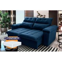 Sofá Retrátil Reclinável Verona 2,00m Suede Velut Azul Molas Ensacadas - King House