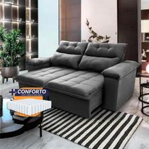 Sofá Retrátil Reclinável Verona 2,00m Suede Velut Cinza Molas Ensacadas - King House Sofá Retrátil Reclinável Verona 2,00m Suede Velut Cinza Molas Ensacadas - King House