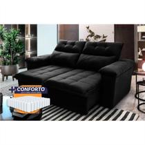 Sofá Retrátil Reclinável Verona 2,00m Suede Velut Preto Molas Ensacadas - King House