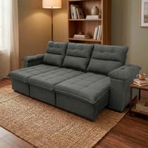 Sofá Retrátil/Reclinável Verona 2,30m Suede Velut Cinza c/ Molas Ensacadas - King House Sofá Retrátil/Reclinável Verona 2,30m Suede Velut Cinza c/ Molas Ensacadas - King House