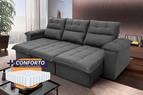 Sofá Retrátil/Reclinável Verona 2,30m Suede Velut Cinza c/ Molas Ensacadas - King House