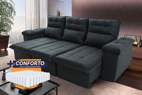 Sofá Retrátil/Reclinável Verona 2,30m Suede Velut Cinza Lunar c/ Molas Ensacadas - King House Sofá Retrátil/Reclinável Verona 2,30m Suede Velut Cinza Lunar c/ Molas Ensacadas - King House