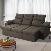 Sofá Retrátil Reclinável Verona USB + Porta Copo 2,30m Suede Velut Tabaco c/ Molas no Assento - King House