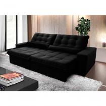 Sofá Retrátil Reclinável Zurique 2,70m Suede Velut Preto Molas No Assento - King House Sofá Retrátil Reclinável Zurique 2,70m Suede Velut Preto Molas No Assento - King House