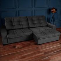 Sofá Retrátil Reclivável com Molas Porto 2,50m Veludo Preto