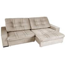 Sofá Retrátil Reclivável com Molas Porto 2,90m Veludo Fendi